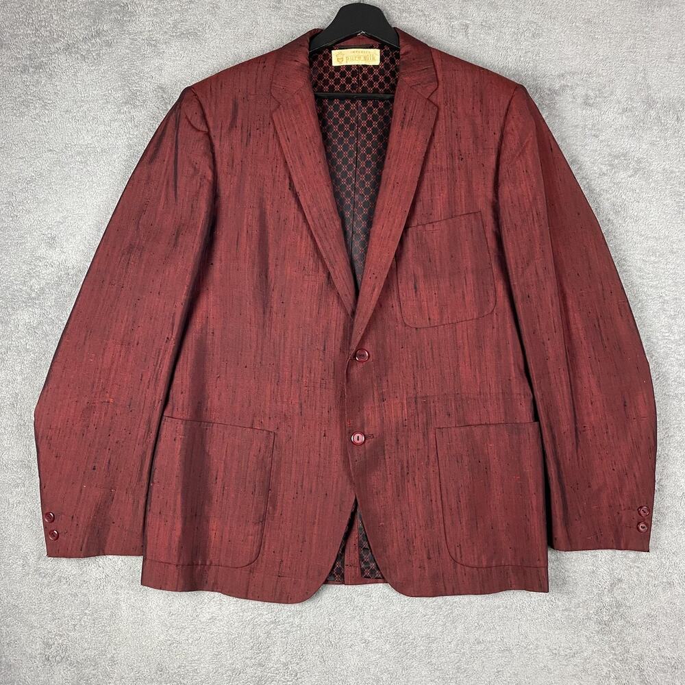 Vintage E.V. Price & Co Blazer Mens Large Red Silk 2 Button Patch Pockets Lined
